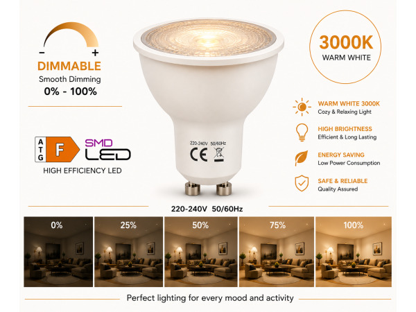50x 50 x LED Spot GU10 – 6W – Dimbaar – 3000K – IP20 – kavel bij XL Auctions