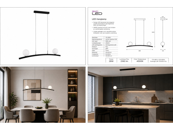 LED Hanglamp 28W – 4000K – Zwart – IP20 – INVICTA-28 – foto 5 – kavel bij XL Auctions