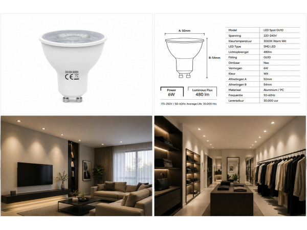 100x 100 x LED Spot GU10 – 6W – 3000K Warm Wit – IP20 – foto 2 – kavel bij XL Auctions