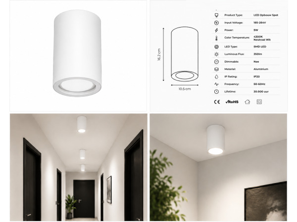 10x 10 x LED Opbouwspot 5W – 4200K – Wit – IP20 – SANDRA-5/XL – foto 3 – kavel bij XL Auctions