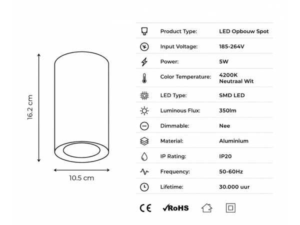 10x 10 x LED Opbouwspot 5W – 4200K – Wit – IP20 – SANDRA-5/XL – foto 5 – kavel bij XL Auctions