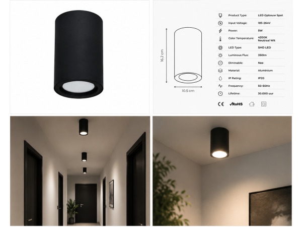 30x 30 x LED Opbouwspot 5W – 4200K – Zwart – IP20 – SANDRA-5/XL – foto 4 – kavel bij XL Auctions