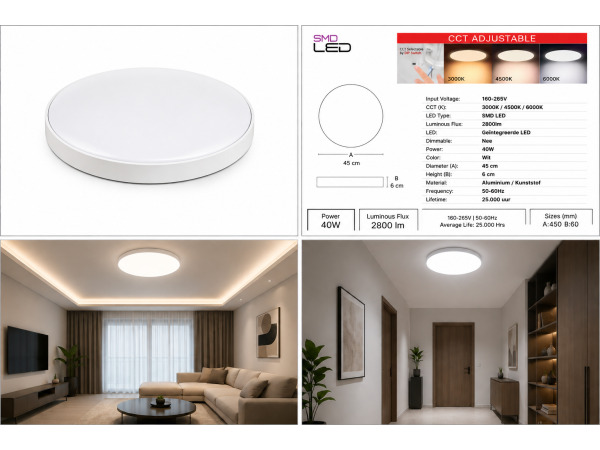 8x 8 x LED Plafondlamp 40W – 3CCT – Wit – HAZEL-40 3CCT – foto 3 – kavel bij XL Auctions