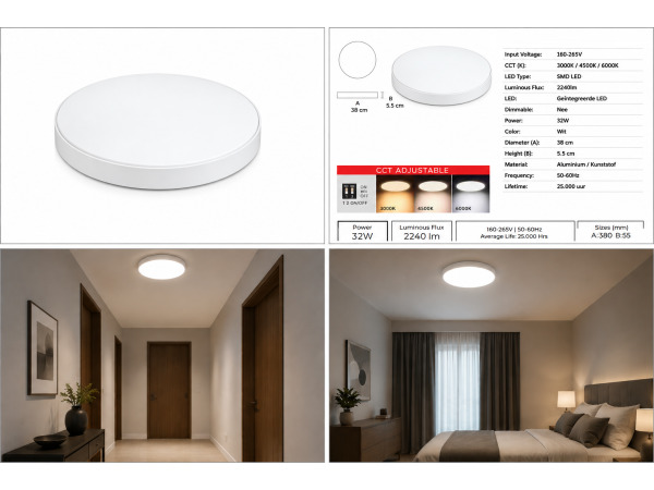 8x 8 x LED Plafondlamp 32W – 3CCT – Wit – HAZEL-32 3CCT – foto 3 – kavel bij XL Auctions