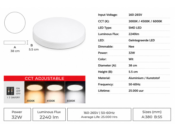 8x 8 x LED Plafondlamp 32W – 3CCT – Wit – HAZEL-32 3CCT – foto 5 – kavel bij XL Auctions