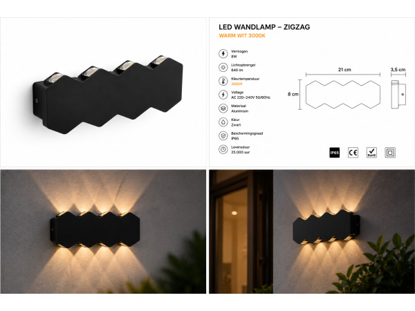 8x 8 x Tweezijdige LED Wandlamp – 8W – 3500K – IP54 – SW-51-4 – foto 2 – kavel bij XL Auctions