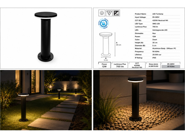 6x 6 x LED Sokkellamp voor Buiten – 12W – 4200K – DEXTER-2 – foto 3 – kavel bij XL Auctions