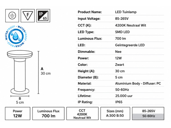6x 6 x LED Sokkellamp voor Buiten – 12W – 4200K – DEXTER-2 – foto 4 – kavel bij XL Auctions