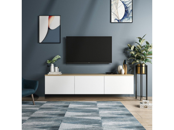 Asir Neon TV-Meubel Wit/Eiken 160 cm - Retourartikel – foto 2 – kavel bij XL Auctions