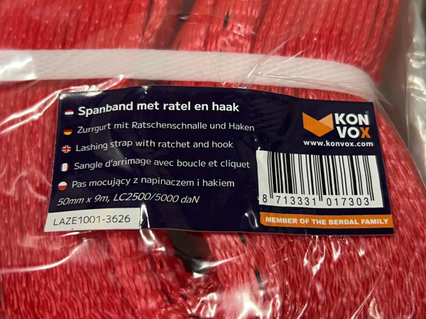 5x Konvox spanband met ratel en haak 50mm x 9m – foto 4 – kavel bij XL Auctions