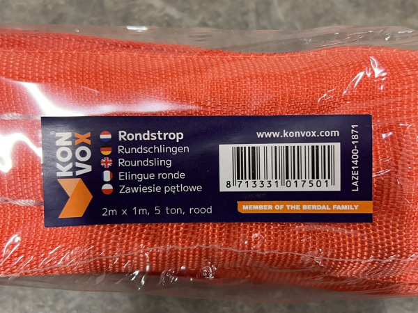 5x Konvox Rondstrop Rood 5 Ton – 1m – foto 5 – kavel bij XL Auctions