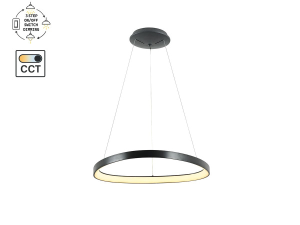 Hanglamp Zwart 62cm 50W LED CCT 3 Kleur & 3 Stappen Dimmen – foto 3 – kavel bij XL Auctions