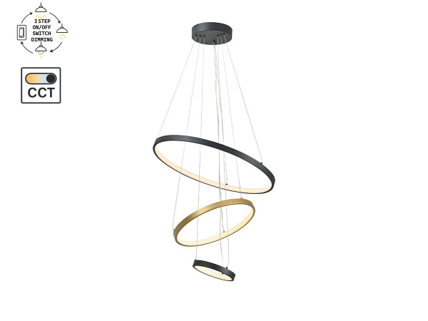 Hanglamp Zand Zwart en Goud Trio Ring 50W LED CCT 3 Kleur – foto 2 – kavel bij XL Auctions