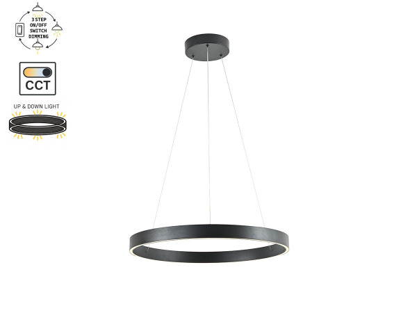 Hanglamp Zwart 60cm 40W LED CCT 3 Kleur & 3 Stappen Dimmen – foto 3 – kavel bij XL Auctions