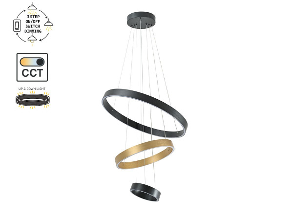 Hanglamp Zwart en Goud Trio Ring 60W LED CCT 3 Kleur – foto 3 – kavel bij XL Auctions