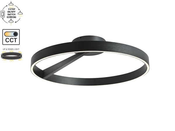 Plafondlamp Zwart 60cm 40W LED CCT 3 Kleur 3Step Dim – foto 3 – kavel bij XL Auctions