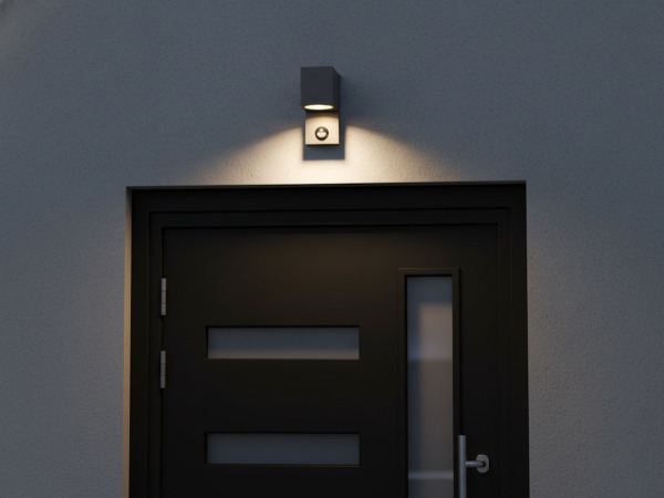 2x Wandlamp rechthoekig GU10 fitting zand zwart IP44 met sensor – foto 8 – kavel bij XL Auctions