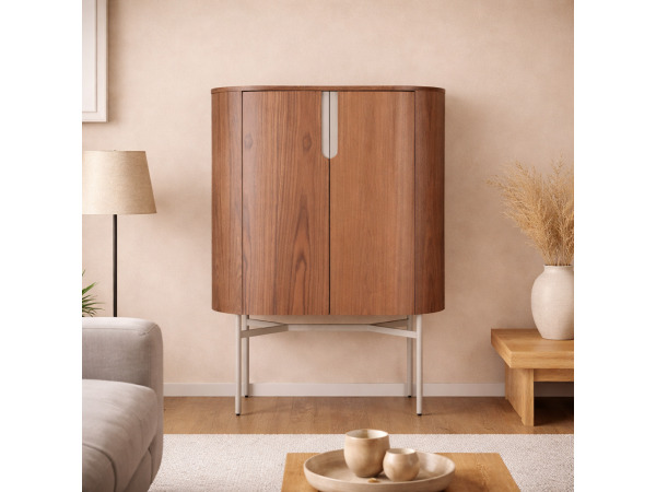 Wandkast Walnoot - 130cm - Notenhout bruin - Creme – kavel bij XL Auctions