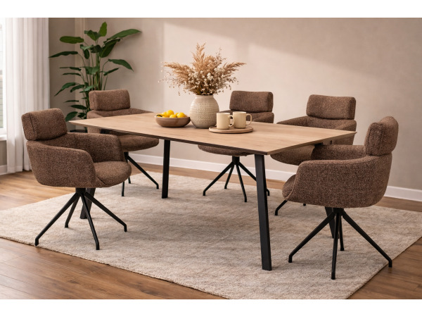 Eettafel Eiken fineer natural 225x100 rechthoek verjongd – kavel bij XL Auctions