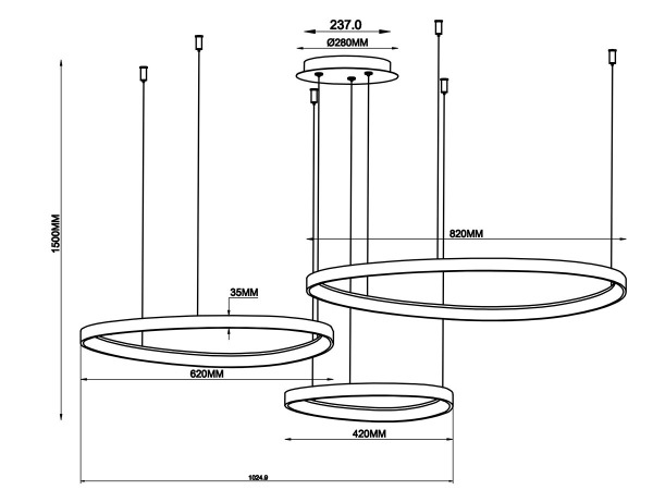 Hanglamp Zwart 42cm&62cm&82cm Trio Ring 160W LED CCT 3 Kleur – foto 5 – kavel bij XL Auctions