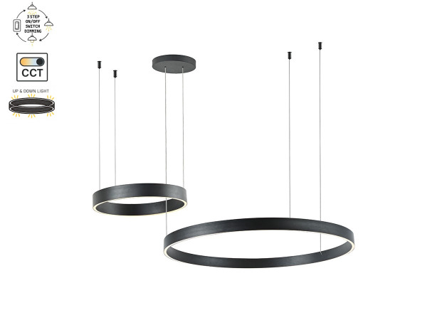 Hanglamp Zand Zwart 80cm&40cm Duo Ring 60W LED CCT 3 Kleur – foto 3 – kavel bij XL Auctions