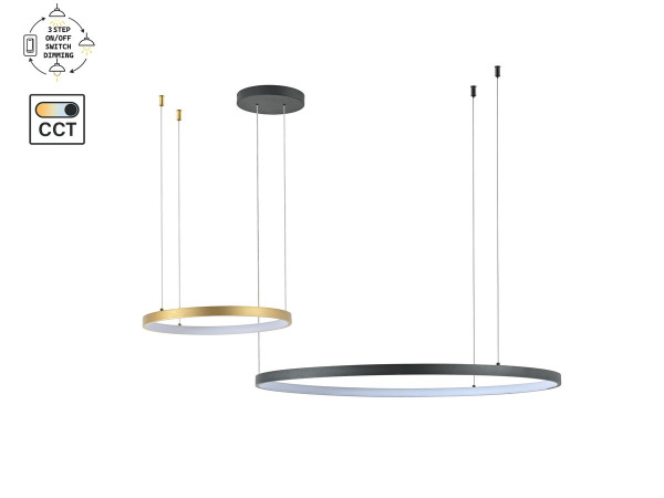 Hanglamp Zand Zwart en Goud 80cm&40cm Duo Ring 50W LED CCT 3 – foto 5 – kavel bij XL Auctions