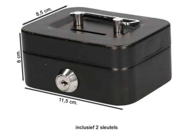 Metalen Spaarpot Geldkist Zwart 12x8x5 CM – foto 2 – kavel bij XL Auctions