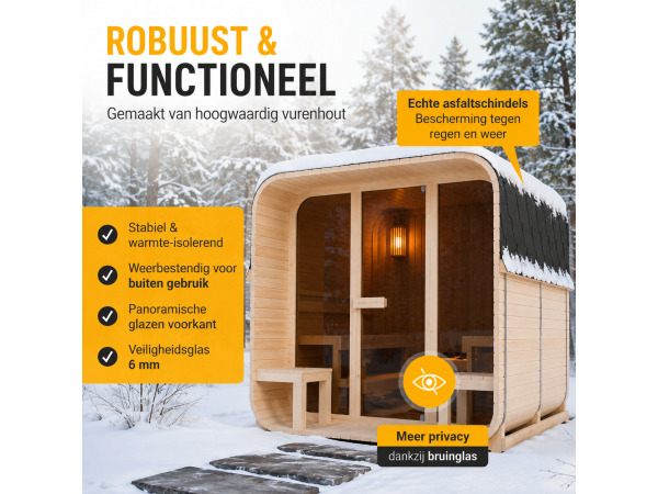 Cube buitensauna Fjora XL voor 6 personen - 9 kW – foto 4 – kavel bij XL Auctions