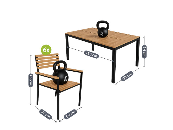 Juskys Tuinset / Eetset Rhodos - Acaciahout - 7-delig - Incl – foto 3 – kavel bij XL Auctions
