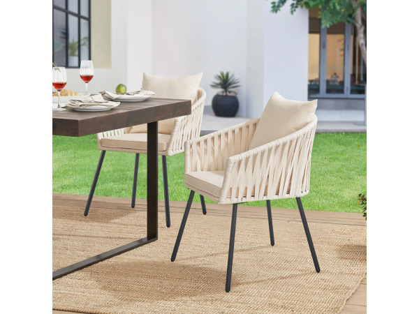 Touwstoelen - Set van 2 - Incl. Zit- en Rugkussens - Beige – foto 7 – kavel bij XL Auctions