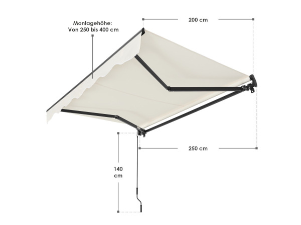 Zonnescherm/Luifel - 250x200 cm - Beige - Incl. Bevestiging – foto 3 – kavel bij XL Auctions