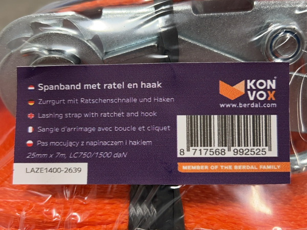 10x Konvox spanband met ratel en haak 25mm x 7m – foto 7 – kavel bij XL Auctions