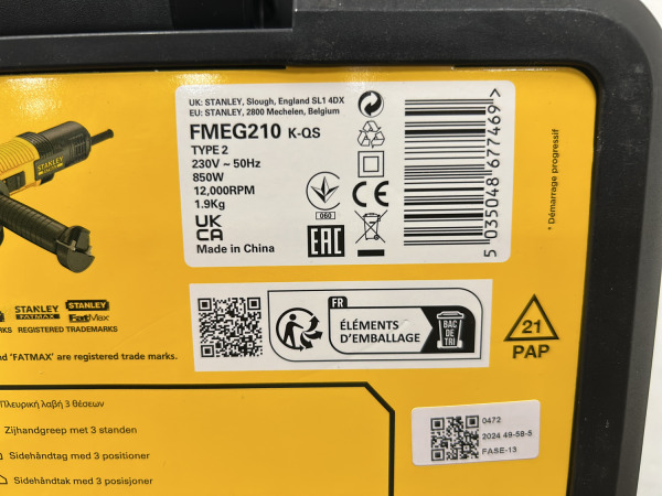 Stanley Fatmax haakse slijper ø115mm 850W FMEG210K – foto 8 – kavel bij XL Auctions