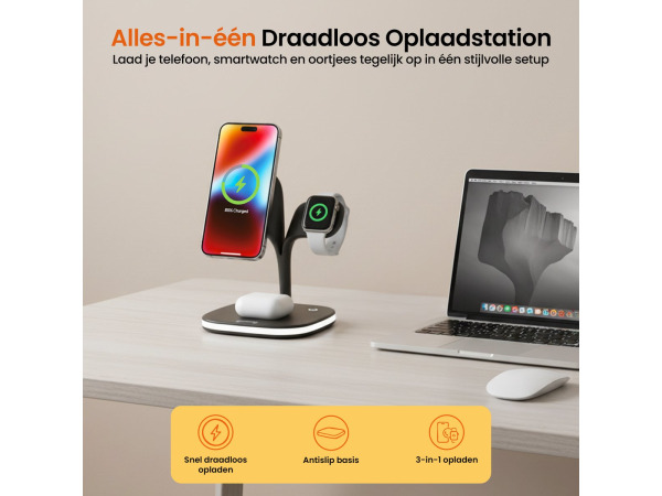 5-in-1 Draadloos Qi Oplaadstation Magsafe Draadloze Oplader – foto 2 – kavel bij XL Auctions