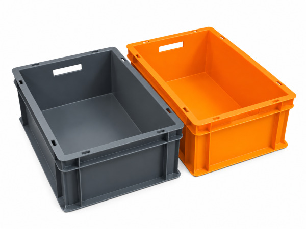 2x Kunststof magazijnbak 60x40 cm grijs/oranje