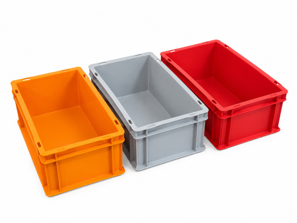 3x Kunststof magazijnbak 60x40x32 cm diverse kleuren