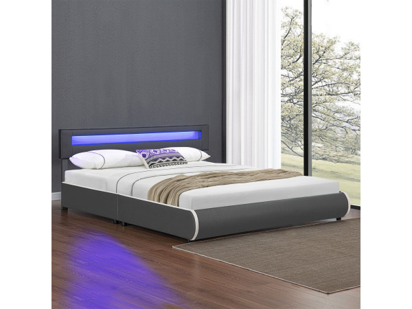 Gestoffeerd Bed - 180 x 200 cm - Grijs - LED Verlichting – foto 3 – kavel bij XL Auctions