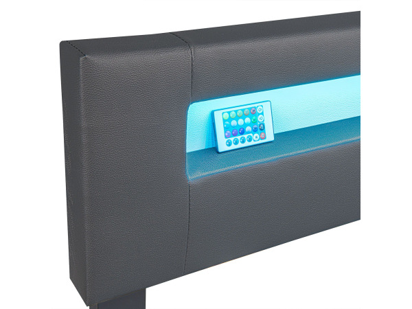 Gestoffeerd Bed - 180 x 200 cm - Grijs - LED Verlichting – foto 10 – kavel bij XL Auctions
