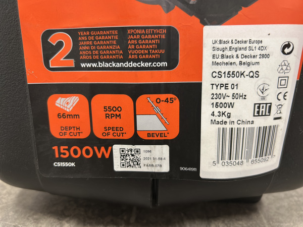 Black & Decker cirkelzaag ø66mm 1500W CS1550K – foto 5 – kavel bij XL Auctions