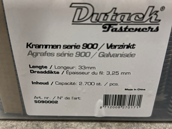 Dutack krammen verzinkt 33mm 2700-pack Serie 900 – foto 6 – kavel bij XL Auctions