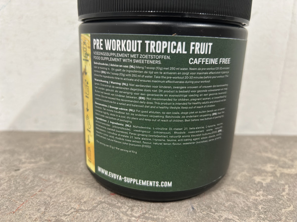 10x Evoya pre-workout Tropical fruit 300g – foto 2 – kavel bij XL Auctions