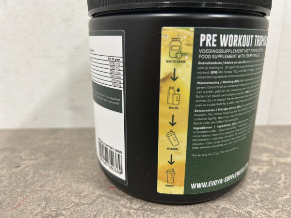 10x Evoya pre-workout Tropical fruit 300g – foto 3 – kavel bij XL Auctions