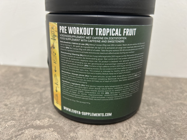 5x Evoya pre-workout Tropical fruit 300g – foto 2 – kavel bij XL Auctions