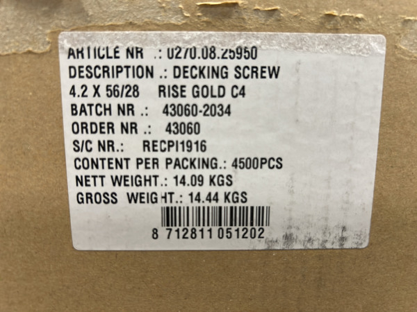 Doos vlonderschroeven ø4,2x56mm goudkleurig C4 – foto 5 – kavel bij XL Auctions