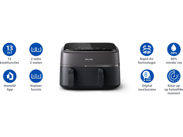 Philips 3000 series - Dual Basket Airfryer - NA350/00 - 9L – foto 7 – kavel bij XL Auctions