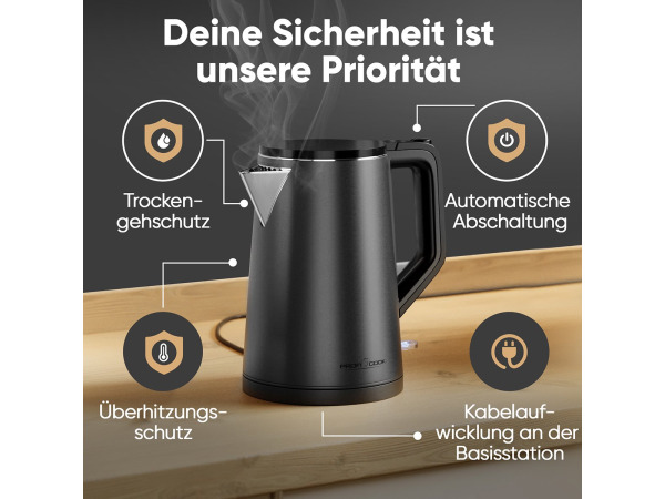 ProfiCook WK 1290 - Waterkoker - Grijs - 1.5Liter – foto 4 – kavel bij XL Auctions