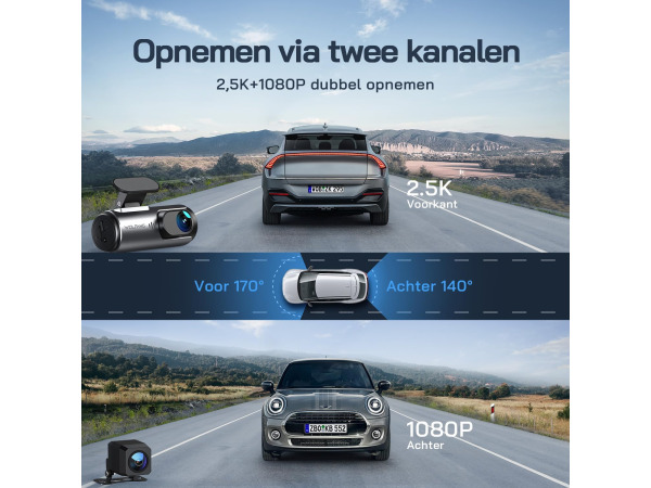WOLFANG Dashcam Auto Voor Achter 4K WiFi - 170° Groothoek – foto 2 – kavel bij XL Auctions