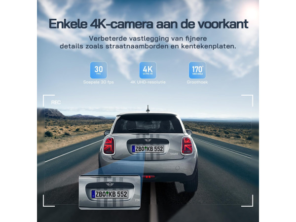 WOLFANG Dashcam Auto Voor Achter 4K WiFi - 170° Groothoek – foto 5 – kavel bij XL Auctions