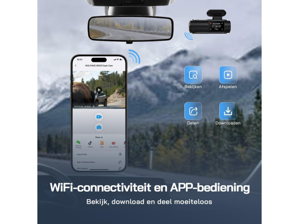 WOLFANG Dashcam Auto Voor Achter 4K WiFi - 170° Groothoek – foto 7 – kavel bij XL Auctions