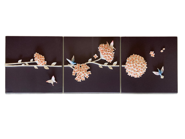 3-Luik wandpaneel 'Hortensia' – foto 2 – kavel bij XL Auctions